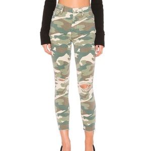 MOTHER Distressed Camo // High Wasted Looker Ankle Fray